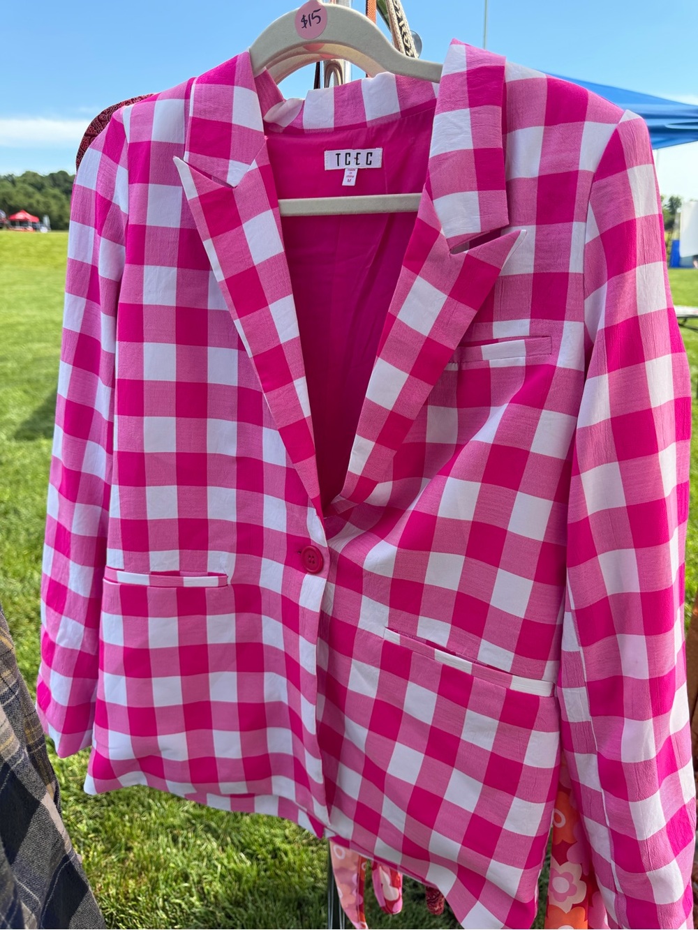 TCEC Hot Pink and White Gingham Blazer